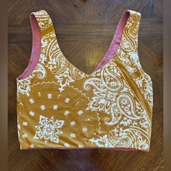 Yellow and Pink Paisley Tank Top - Reversible - Una Pluma - Picture 2 of 5